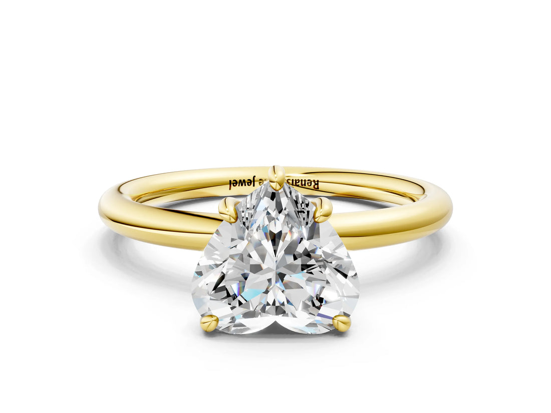 Yellow gold Heart Solitaire Diamond Ring with Four-Prong Setting on a Plain Band_20