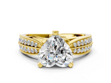 Yellow gold Heart Solitaire Diamond Ring with Milgrain Pavé Band and Four-Prong Setting_104