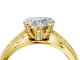 Yellow gold Heart Solitaire Diamond Ring with Milgrain Pavé Band and Four-Prong Setting_108