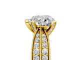 Yellow gold Heart Solitaire Diamond Ring with Milgrain Pavé Band and Four-Prong Setting_109