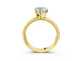 Yellow gold Heart Solitaire Diamond Ring with Milgrain and Black Enamel X Pattern Band_72