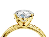 Yellow gold Heart Solitaire Diamond Ring with Milgrain and Black Enamel X Pattern Band_73
