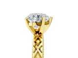 Yellow gold Heart Solitaire Diamond Ring with Milgrain and Black Enamel X Pattern Band_74