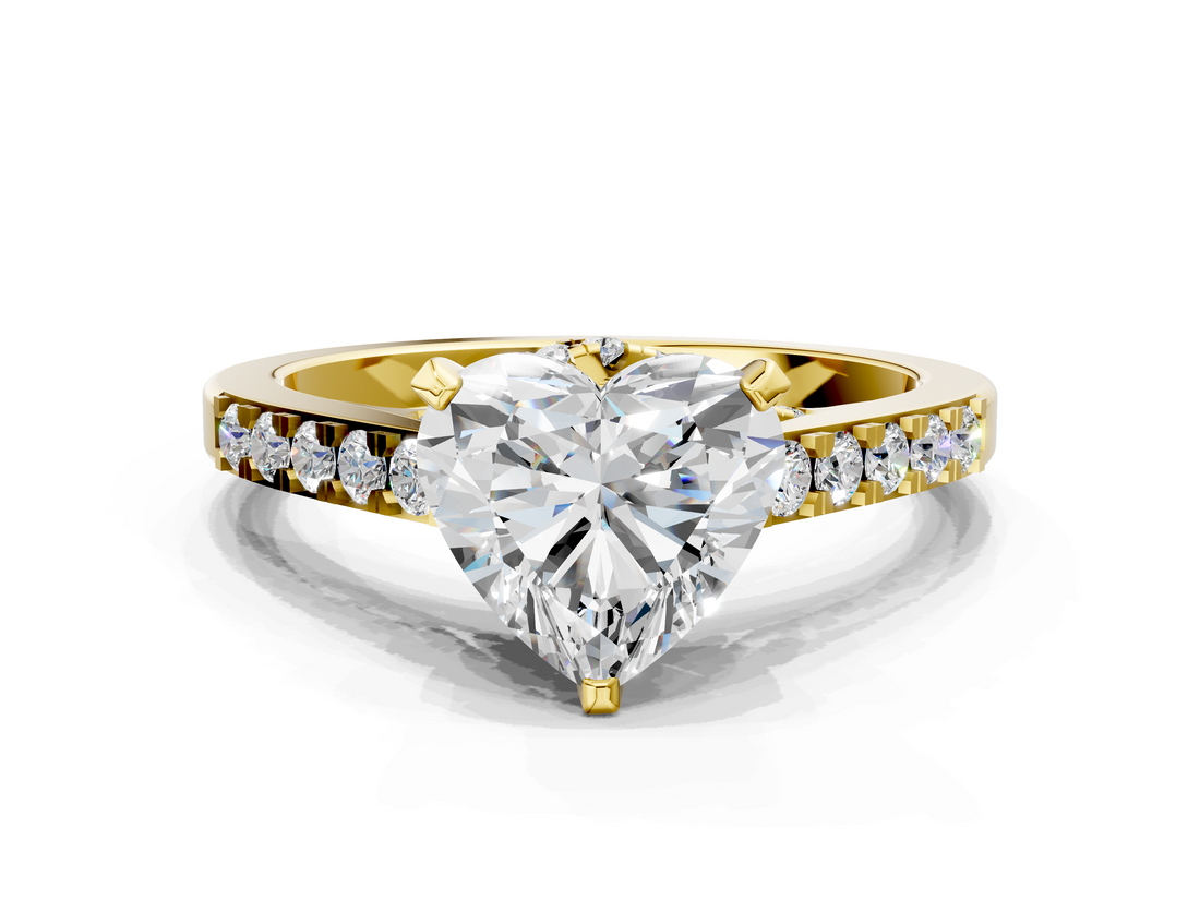 Yellow gold Heart Solitaire Diamond Ring with Pavé Band and Four-Prong Setting_91