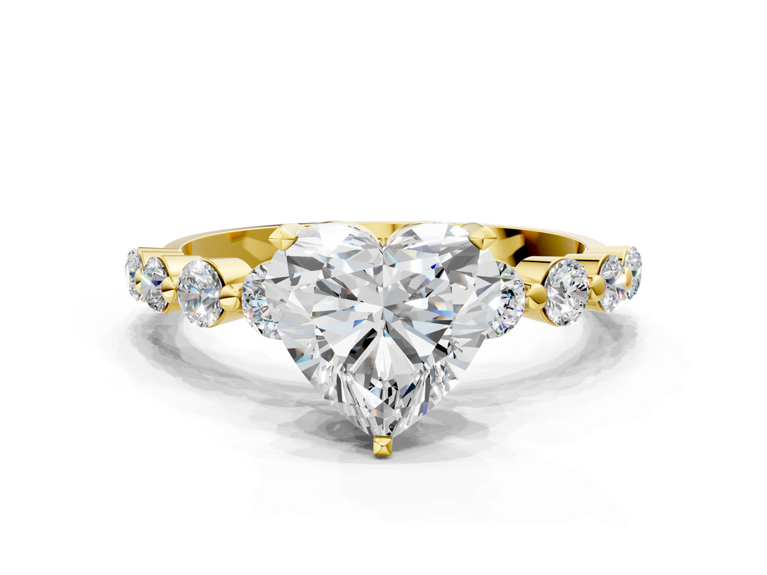 Yellow gold Heart Solitaire Diamond Ring with Pave Band and Four-Prong Setting_266