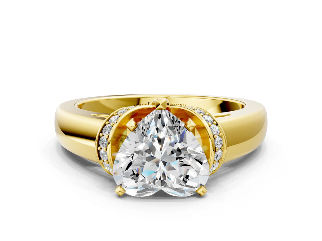 Yellow gold Heart Solitaire Diamond Ring with Pave Band and Six-Prong Setting_35