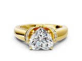 Yellow gold Heart Solitaire Diamond Ring with Pave Band and Six-Prong Setting_35