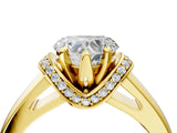 Yellow gold Heart Solitaire Diamond Ring with Pave Band and Six-Prong Setting_39