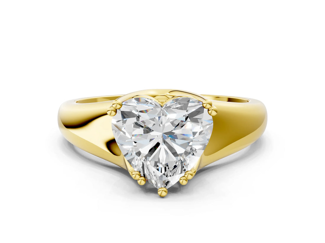 Yellow gold Heart Solitaire Diamond Ring with Six-Prong Cathedral Setting_32