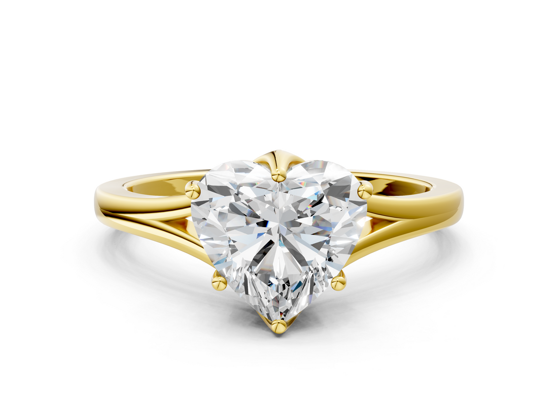 Yellow gold Heart Solitaire Diamond Ring with Six-Prong Setting and Tapered Band_25