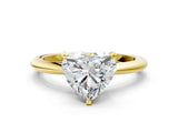 Yellow gold Heart Solitaire Diamond Ring with Six-Prong Setting on a Classic Band