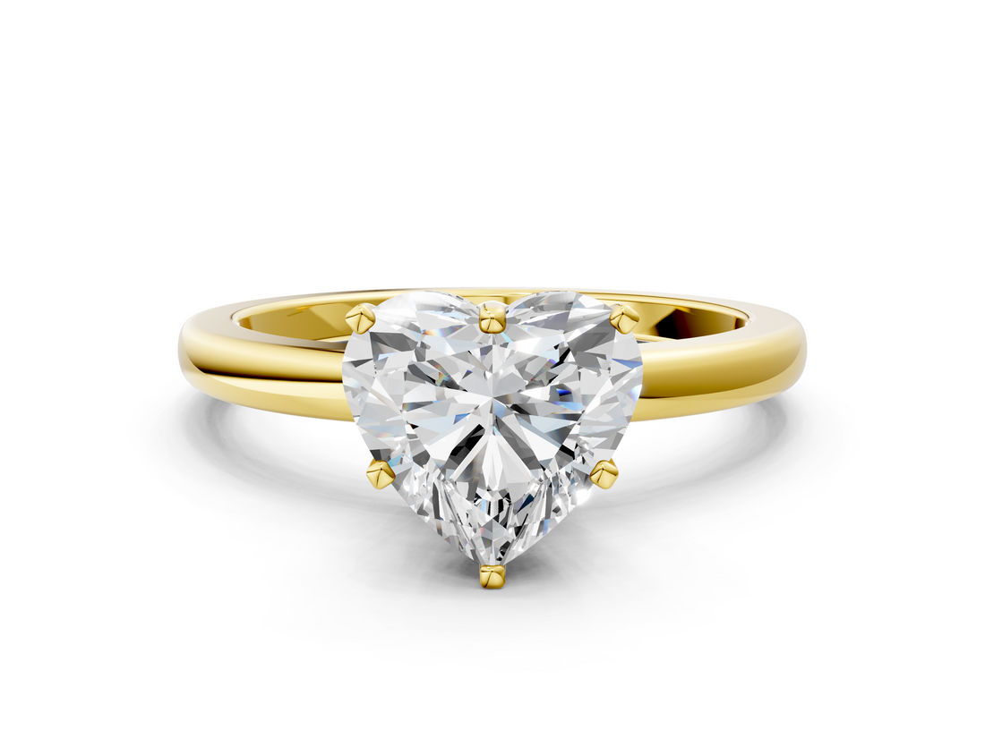 Yellow gold Heart Solitaire Diamond Ring with Six-Prong Setting on a Classic Band_3