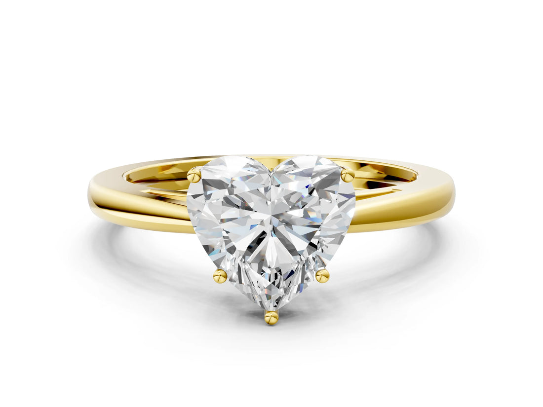 Yellow gold Heart Solitaire Diamond Ring with Split Shank and Four-Prong Setting_12