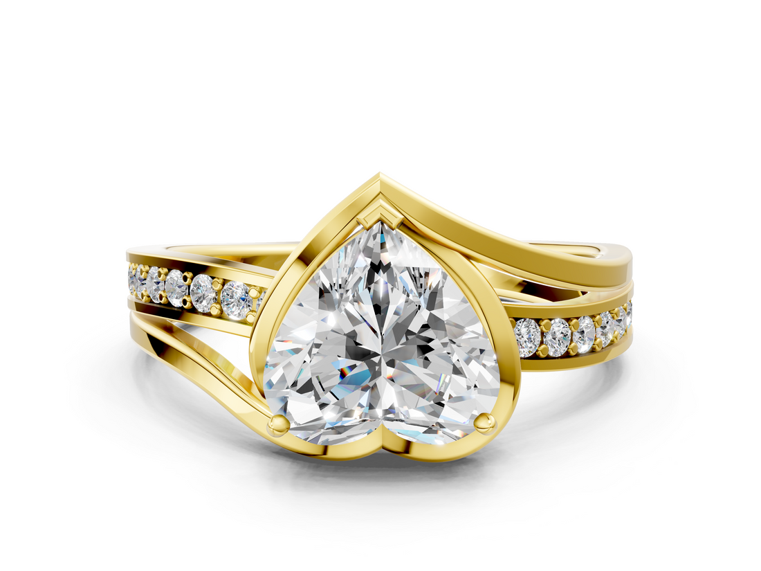 Yellow gold Heart Solitaire Diamond Ring with Split Shank and Prong Setting_88