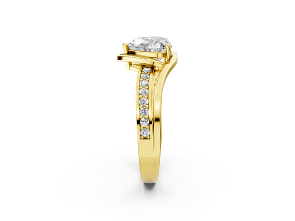 Yellow Gold Heart-Shaped Bypass Split Shank Engagement Ring Setting with Channel Set Accents
