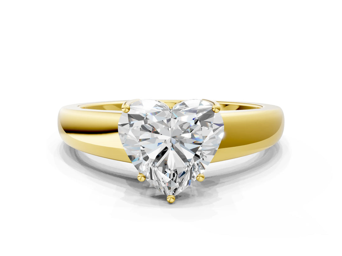 Yellow gold Heart Solitaire Diamond Ring with Tapered Band and Four-Prong Setting_49