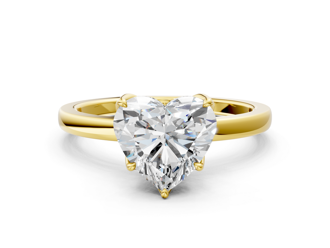 Yellow gold Heart Solitaire Diamond Ring with Thin Band and Four-Prong Setting_3