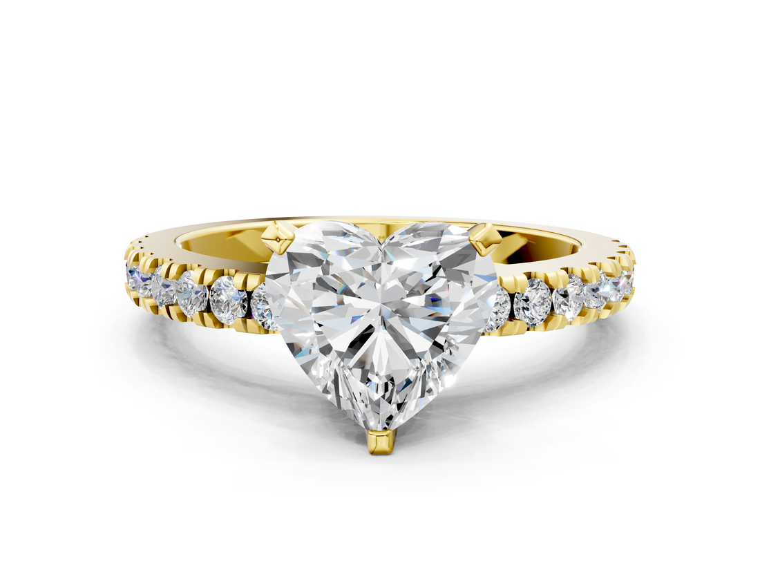 Yellow gold Heart Solitaire Diamond with Pavé Band and Four-Prong Setting_79