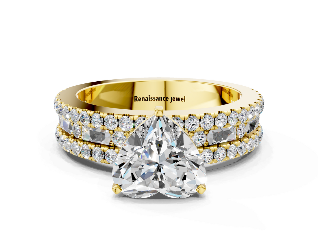 Yellow gold Heart Solitaire Diamond with Pave and Channel Set Band_89