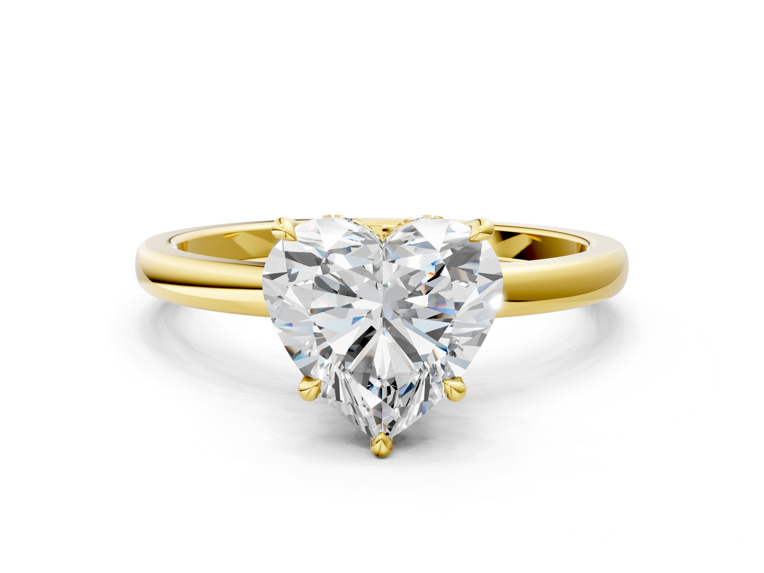 Yellow gold Heart Solitaire Engagement Ring with Cathedral Band and Four-Prong Setting_21