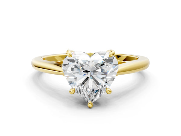Yellow gold Heart Solitaire Engagement Ring with Four-Prong Setting and Classic Band