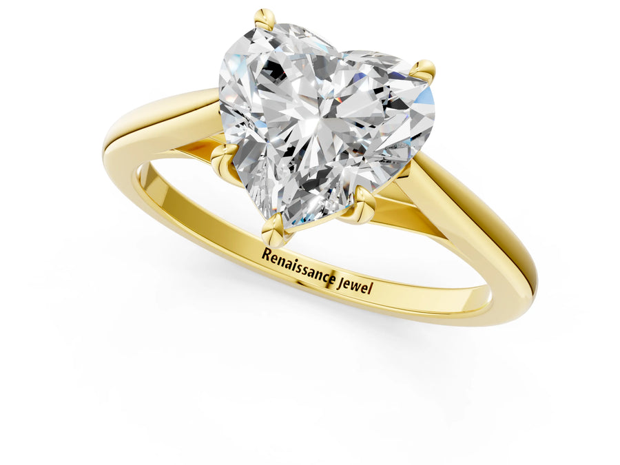 Yellow gold Heart Solitaire Engagement Ring with Four-Prong Setting and Classic Band