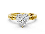 Yellow gold Heart Solitaire Engagement Ring with Scrollwork Band and Four-Prong Setting_138