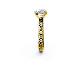 Yellow gold Heart Solitaire Engagement Ring with Scrollwork Band and Four-Prong Setting_140