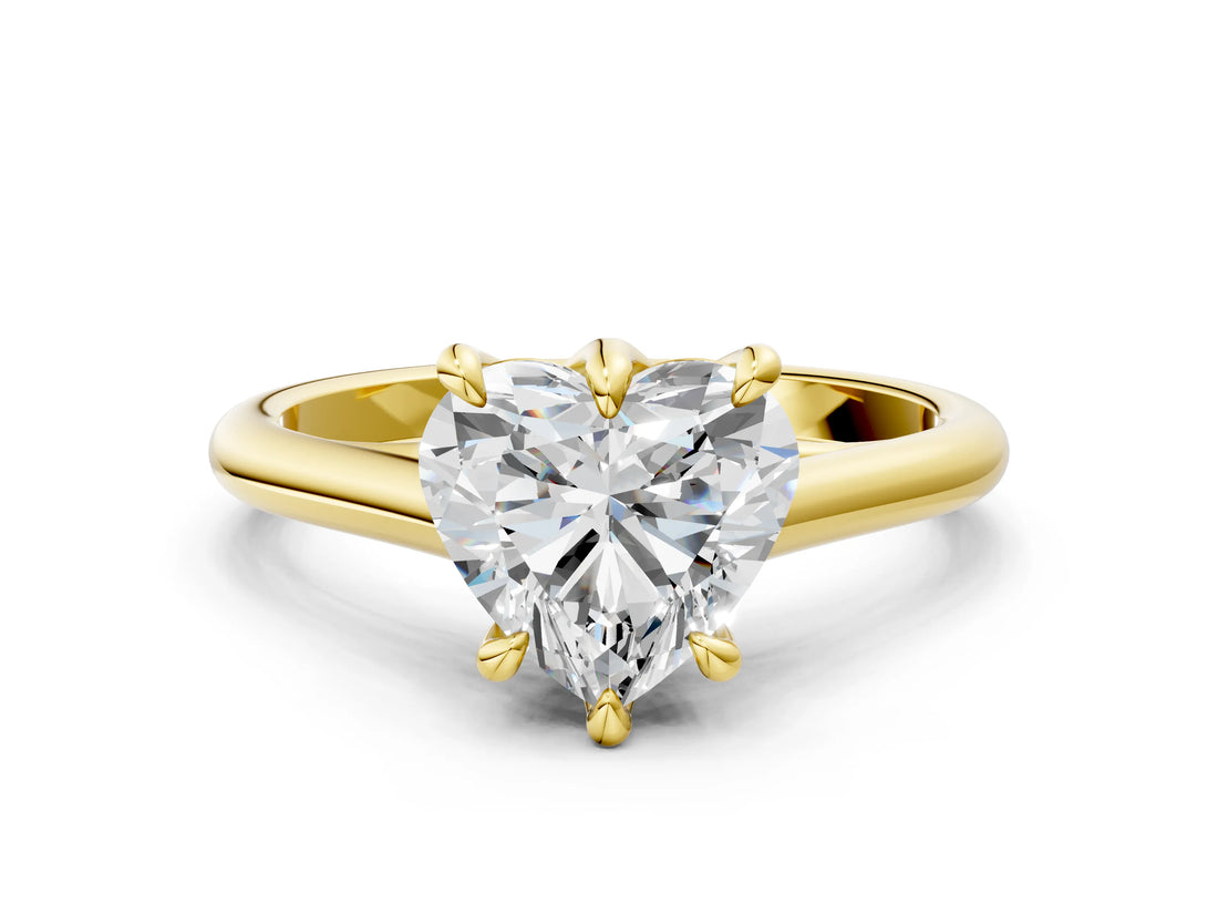 Yellow gold Heart Solitaire Engagement Ring with Six-Prong Setting and Classic Band 1