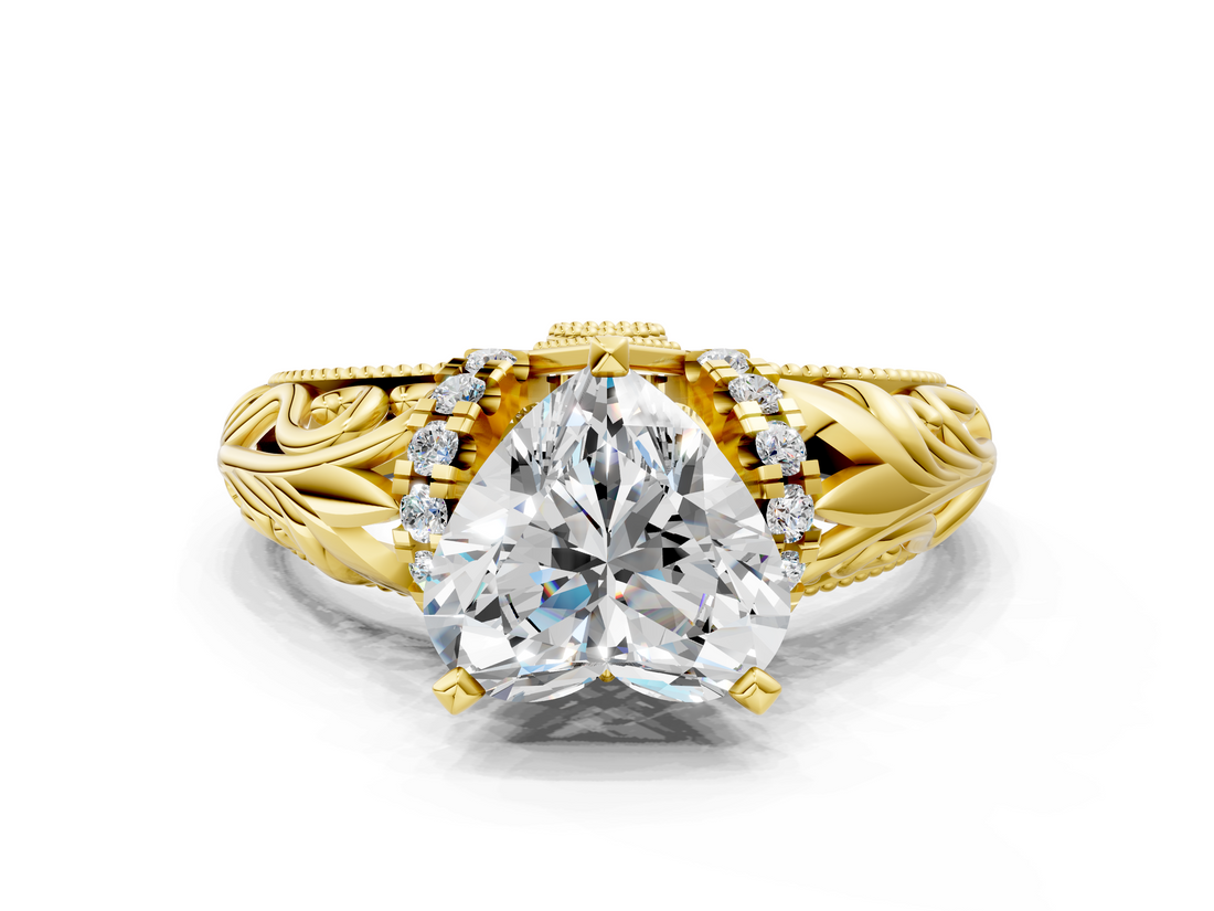 Yellow gold Heart Solitaire Filigree Engagement Ring with Halo and Prong Setting_62