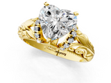 Yellow gold Heart Solitaire Filigree Engagement Ring with Halo and Prong Setting_63