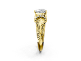 Yellow gold Heart Solitaire Filigree Engagement Ring with Halo and Prong Setting_64