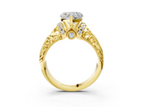 Yellow gold Heart Solitaire Filigree Engagement Ring with Halo and Prong Setting_65