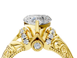 Yellow gold Heart Solitaire Filigree Engagement Ring with Halo and Prong Setting_66