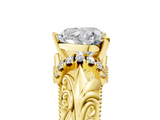 Yellow gold Heart Solitaire Filigree Engagement Ring with Halo and Prong Setting_67