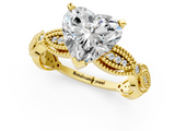 Yellow gold Heart Solitaire Milgrain Diamond Engagement Ring with Bezel and Marquise Band_134