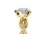 Yellow gold Heart Solitaire Milgrain Diamond Engagement Ring with Bezel and Marquise Band_138