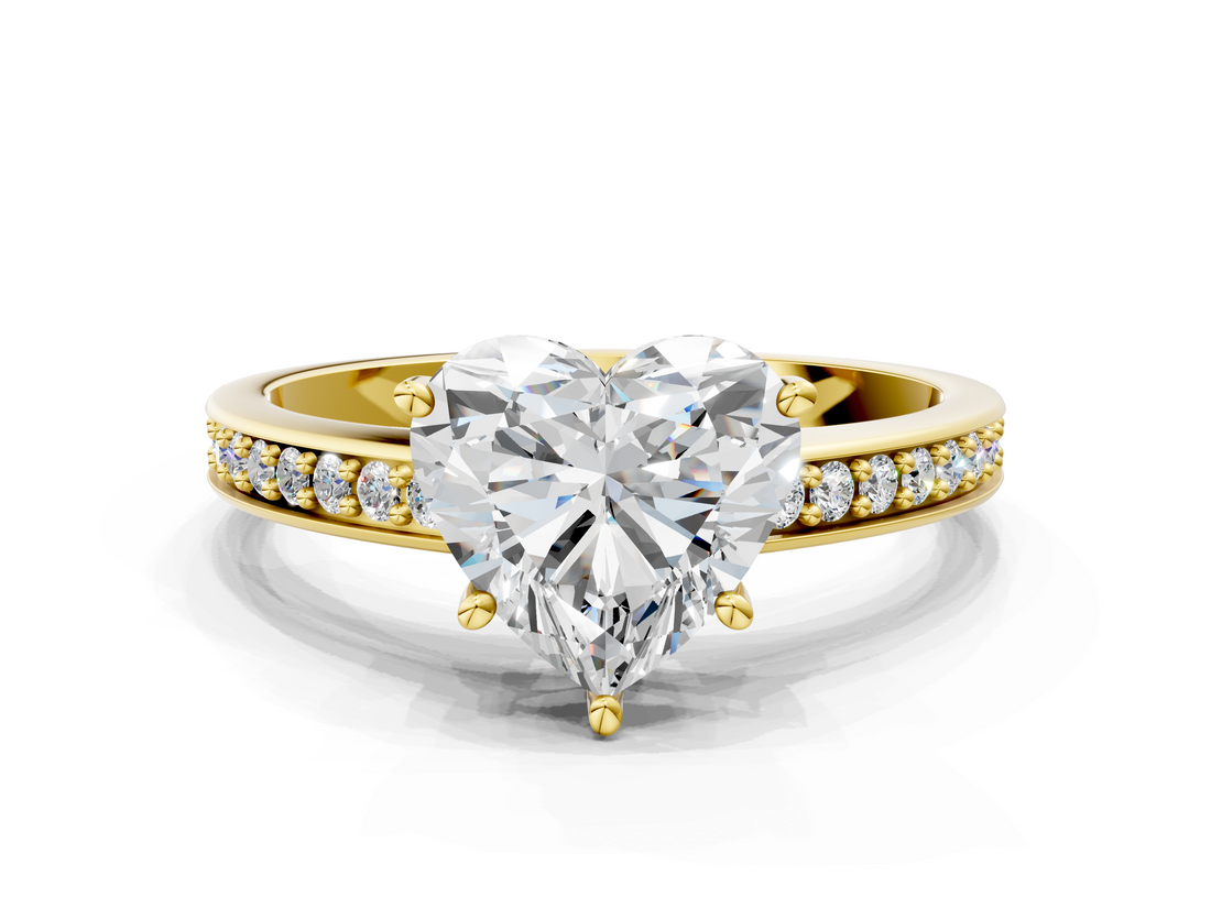 Yellow gold Heart Solitaire Pavé Band Prong Setting Ring_20