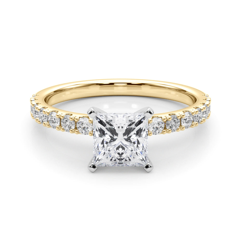 Yellow gold Heart Solitaire Pavé Band with Four-Prong Setting