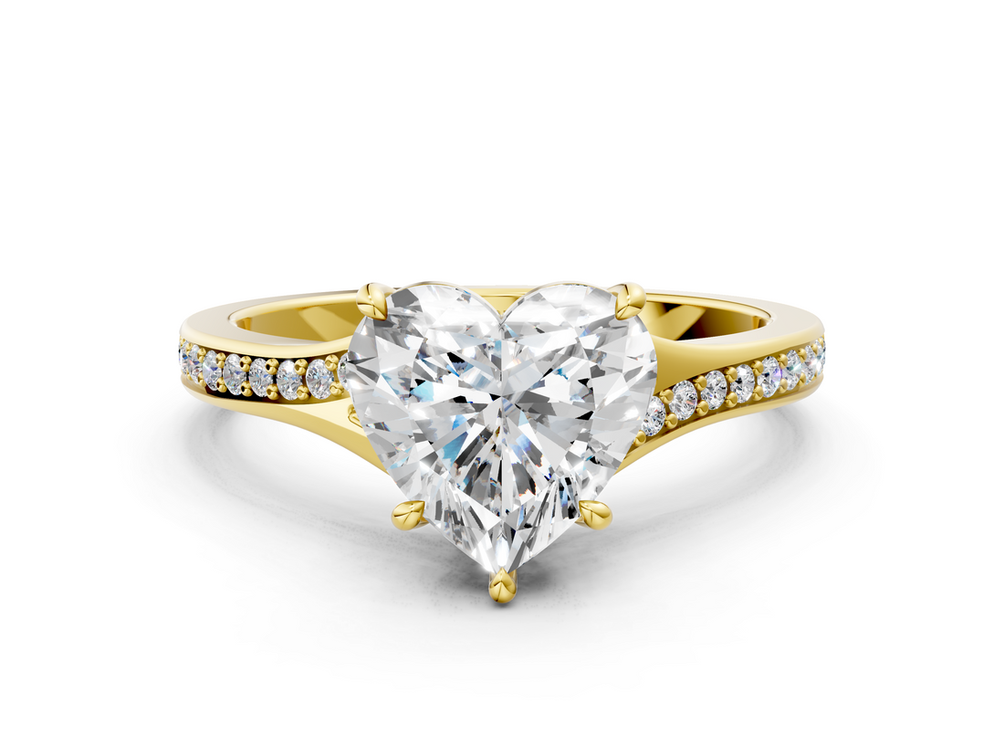 Yellow gold Heart Solitaire Pavé Band with Four-Prong Setting_62