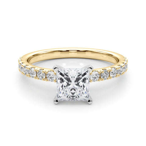 Yellow gold Heart Solitaire Pavé Band with Four-Prong Setting