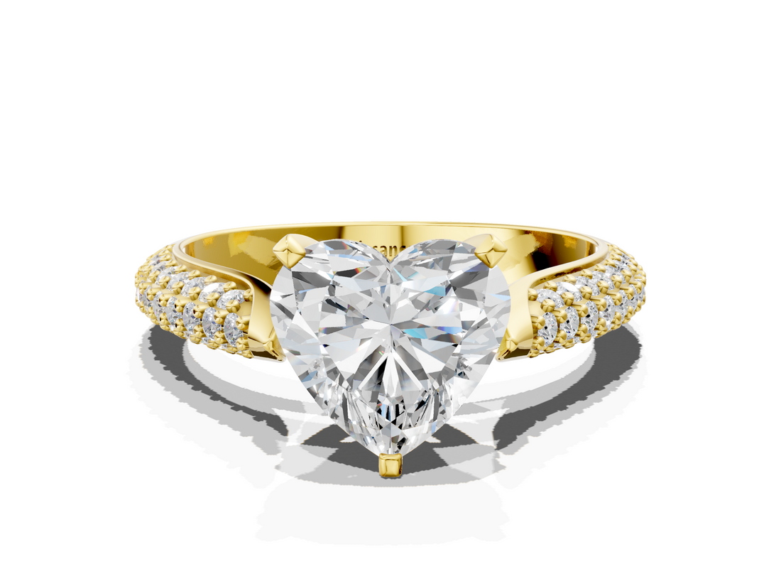 Yellow gold Heart Solitaire Pavé Diamond Engagement Ring with Four-Prong Setting_143