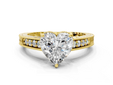Yellow gold Heart Solitaire Pavé Diamond Milgrain Engagement Ring with Four-Prong Setting_6