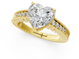 Yellow gold Heart Solitaire Pavé Diamond Milgrain Engagement Ring with Four-Prong Setting_7