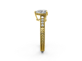 Yellow gold Heart Solitaire Pavé Diamond Milgrain Engagement Ring with Four-Prong Setting_8