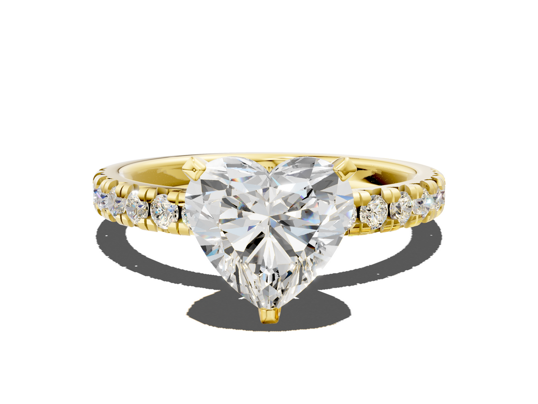 Yellow gold Heart Solitaire Pave Diamond Engagement Ring with Four-Prong Setting_345