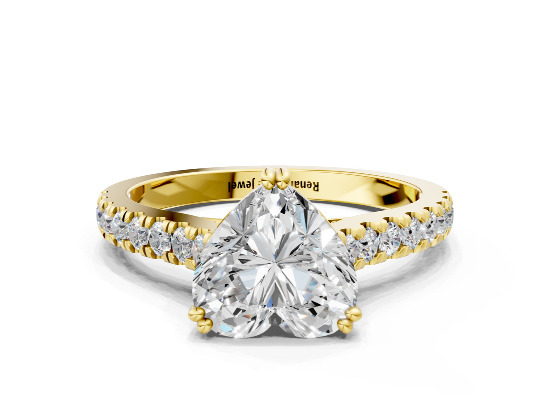 Yellow gold Heart Solitaire Pave Diamond Engagement Ring with Prong Setting_32