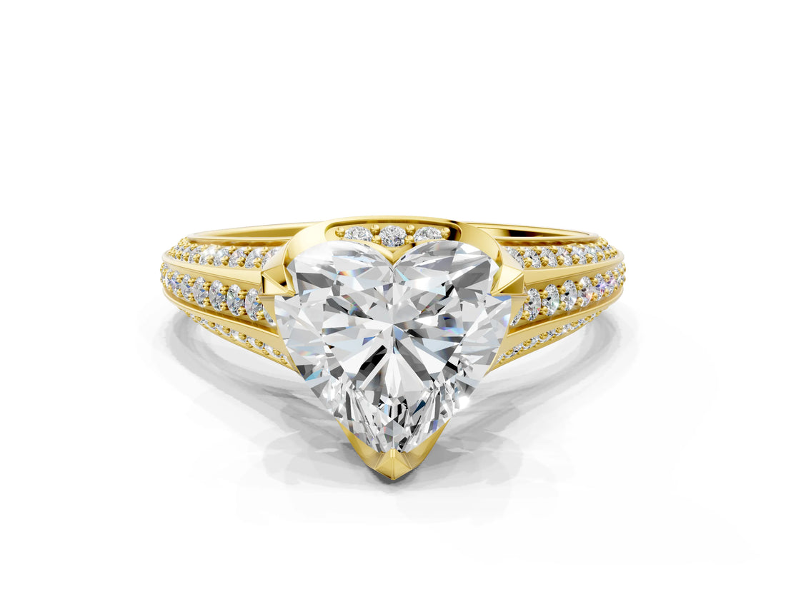 Yellow gold Heart Solitaire Pave Split Shank Ring with Four-Prong Setting_81