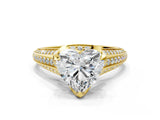 Yellow gold Heart Solitaire Pave Split Shank Ring with Four-Prong Setting_81