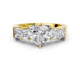 Yellow gold Heart Solitaire Princess Side Stone Engraved Band Prong Setting Ring_3